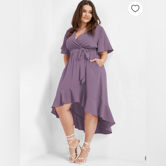 Bloom Dress - Solid Tie Surplice Ruffle High Low Dress - Picture 4 of 5